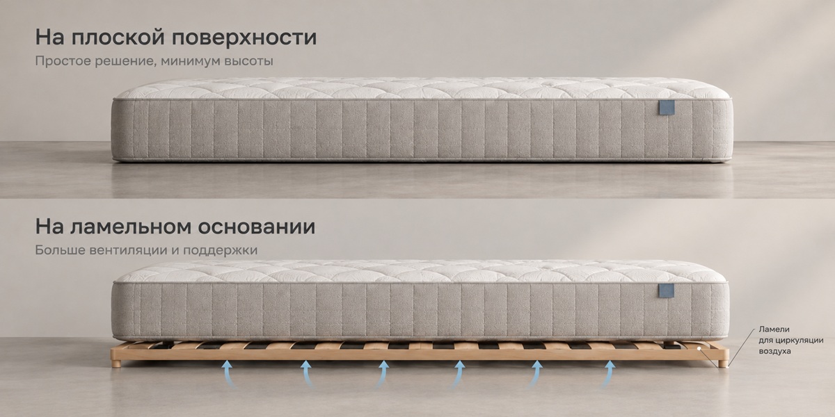 Сравнение матраса на полу и на основании